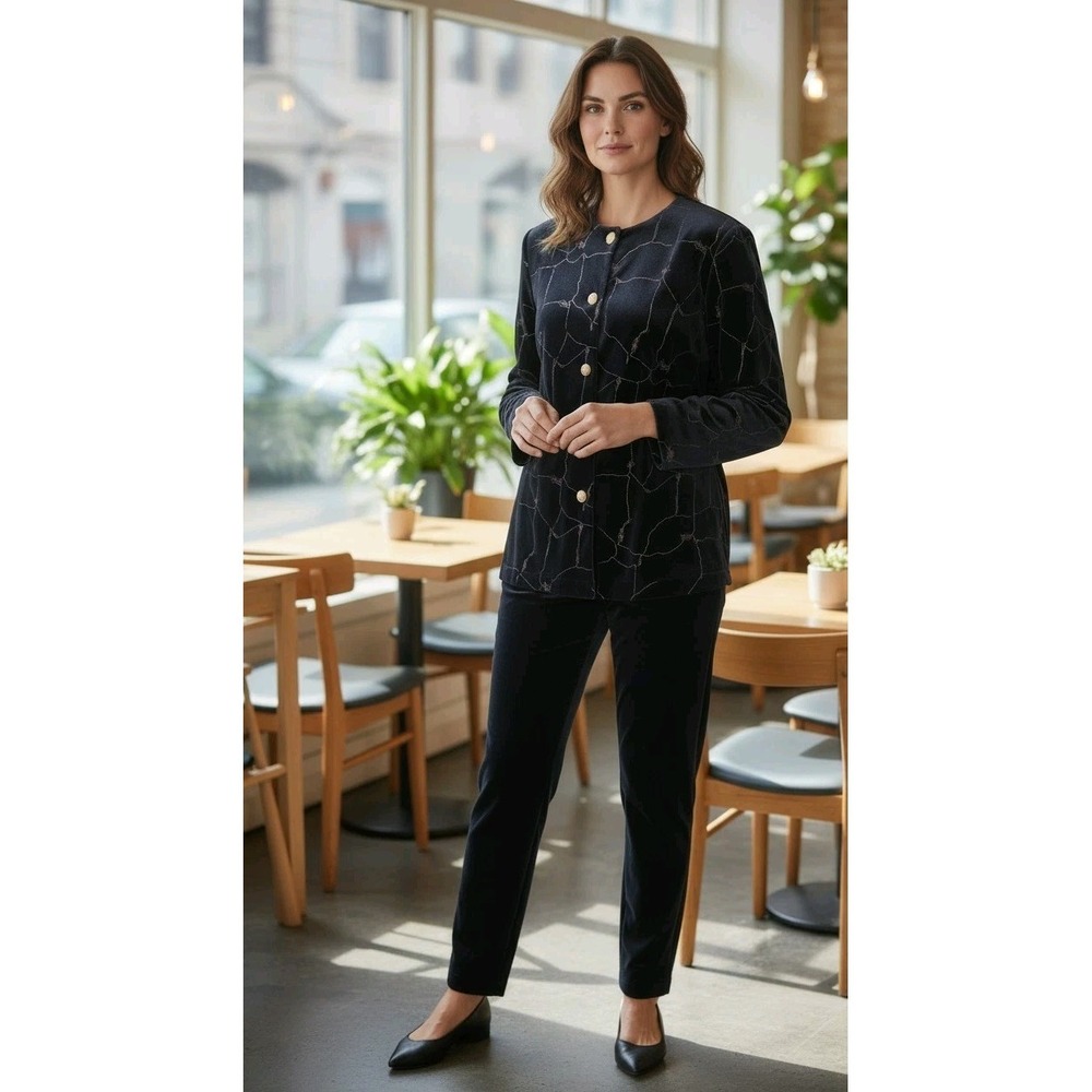 R&M Richards by Karen Kwong Black Velvet Vintage 90s Long Sleeve‎ Blazer SZ 14P